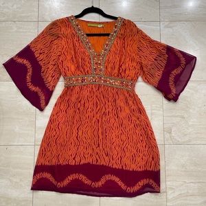 Orange print Chiffon dress, fully lined
